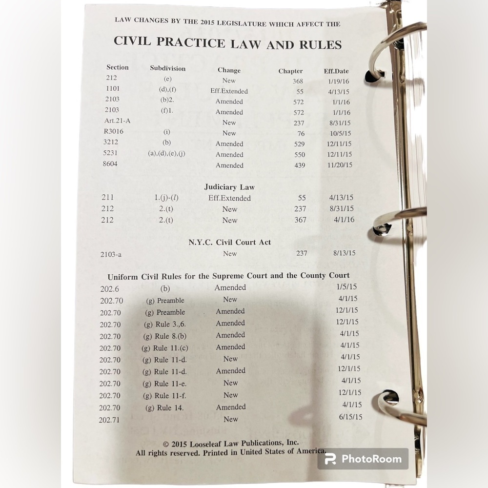 📗Civil Practice Law & Rules of the State of New York-Loose Leaf binder book - Picture 2 of 3